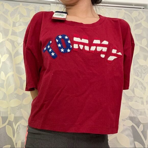 Tommy Hilfiger red blue & white crop top size L - Picture 1 of 8